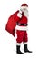 Classic traditional red santa claus with red jute bag sack full of gift present ready for delivery isolated white christmas