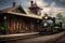 classic train station with restored locomotive