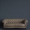 Classic tufted sofa in gray empty room with relief stripe wall
