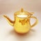 Classic and unique teapot, all gold with flower shape decoration on some sides