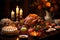 Classic USA Thanksgiving. Festive Autumn Decor, Candlelight Ambiance and Delicious