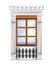 Classic vector palace wooden double door with balustrade, glass window, marble pillars isolated on white.