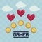 Classic video game coins and hearts