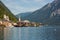 Classic Village Viewpoint Postcard Angle, Evangelical parish church in Hallstatt, Austrian landscapes