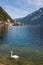 Classic Village Viewpoint Postcard Angle, Evangelical parish church in Hallstatt, Austrian landscapes