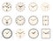 Classic and vintage clock and watch faces circle and rectangle designs. Analog clocks dial with roman numbers, hands and