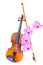 Classic violin and bow with pink orchids isolated on white background