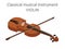 Classic violin with bow. Vector illustration of brown viola in flat style isolated on white background. Stringed musical