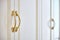 Classic white wardrobe with with ornamental golden handles close-up