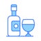 A classic wine bottle and glass icon, representing relaxation, sophistication, and socializing over a glass of wine