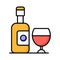 A classic wine bottle and glass icon, representing relaxation, sophistication, and socializing over a glass of wine