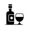 A classic wine bottle and glass icon, representing relaxation, sophistication, and socializing over a glass of wine