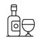 A classic wine bottle and glass icon, representing relaxation, sophistication, and socializing over a glass of wine