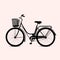 Classic women bicycle silhouette, ecological sport transport on pink backgraund. vector illustrator