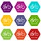 Classic women bike icons set 9 vector