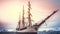 Classic wood sailing boat explore Antarctica ocean