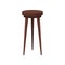 Classic wooden bar stool. High brown chair with round seat. Furniture for cafe and restaurant. Flat vector icon