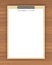 Classic wooden clipboard with blank white paper on the wooden ba