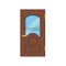 Classic wooden door with glass, closed elegant door vector illustration