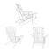 Classic wooden outdoor chair, outline sketch. Garden furniture set in adirondack style