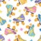 Classic y2k, 90s and 2000s aesthetic. Flat style retro quad roller skates, vintage seamless pattern. Hand-drawn vector