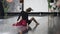 Classical ballerina pose slow motion gym plasticity gymnastic woman dancer show.