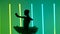 Classical ballet choreography. Young ballerina performs dance steps in a dark studio against the backdrop of bright neon