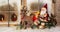 Classical christmas decoration: santa claus riding on reindeer b