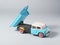 Classical dump truck tin toy with empty cargo