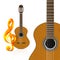 Classical guitar on white background.