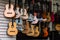 Classical guitars for sale in a showcase of a store in the commercial center of the city of Salvador, Bahia