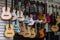 Classical guitars for sale in a showcase of a store in the commercial center of the city of Salvador, Bahia