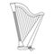 Classical harp in doodle style. Stringed musical instrument.