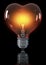 Classical light bulb, heart shaped, glowing yellow red