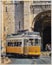 Classical Lisbon view. Tram 28 in front of the Cathedral.