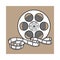 Classical motion picture, cinema film reel, sketch style vector illustration