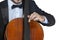 Classical music professional cello player solo performance, hands close up