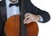 Classical music professional cello player solo performance, hands close up