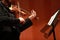 Classical music. Violinists in concert. Stringed, violinist.Closeup of musician playing the violin during a symphony