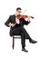 Classical musician playing violin seated on chair