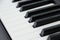 Classical piano keyboard selective focus.Piano keys musical instrument side view.Piano famous acoustic equipment