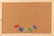 Classical plain brown cork board with wooden colorful SMILE letter at bottom of frame. Free copy space for text. Empty board backg