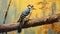 Classical Realism Painting: Peckney Woodpecker On Branch With Yellow Leaves