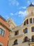 Classical residential buildings in baroque architectural style of beige colour downtown Madrid, Spain. Spanish vintage