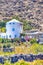 Classical Round Greek Wind Mill Houses on Santorini Island on Caldera Mountains