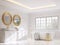 Classical style bathroom with white and gold 3d render