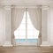 Classical style room with big window, curtains and columns
