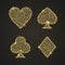 Classical Suit of playing cards. Illustration with golden glitter, shining dust. Vector icons. Concept for casino