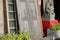 A classical vintage gray old wood door