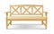 Classical wooden bench with armrests. Outdoor relaxation element, yellow bench decoration of patio